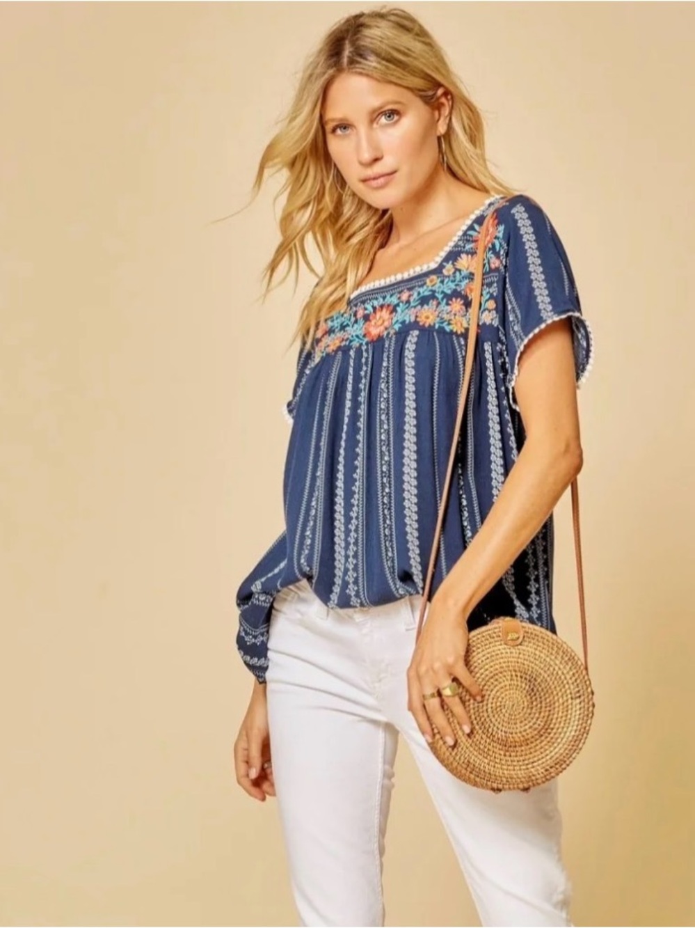 Savanna Jane Embroidered Navy top 2X